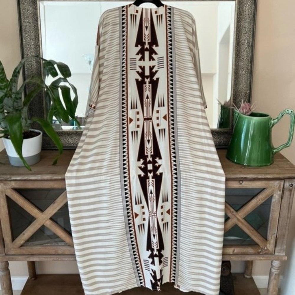 New Tribal Print Kimono Duster Maxi Robe Coverup - Picture 3 of 7